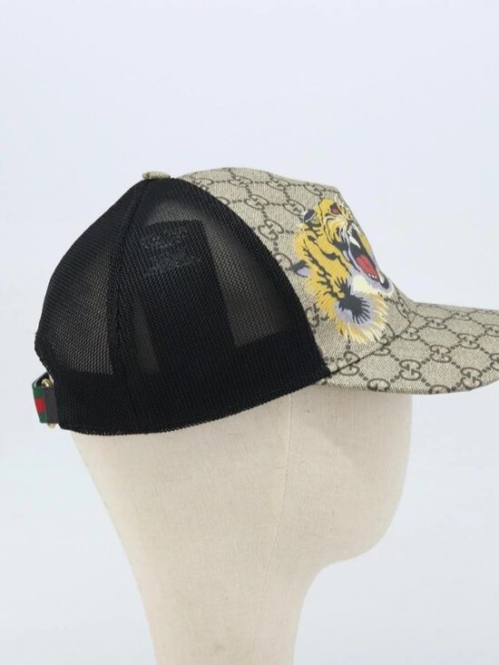 GUCCI GG Supreme Web Sherry Line Cap PVC L Beige Red Green 426887 Auth 171533 main image 11